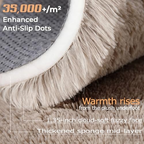 Camel 8x10 Fuzzy Shag Area Rug for Living Room and Bedroom - Washable Plush Carpet