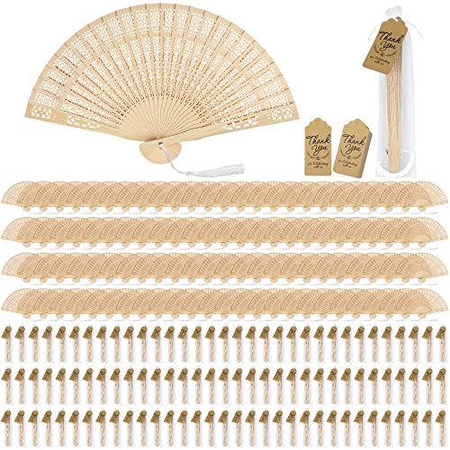 Wooden Folding Hand Fans 8-Inch Sandalwood Vintage Chinese Fans with Tassels & Gift Set