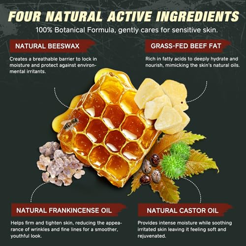 Beef Tallow Balm with Frankincense and Castor oil 4.2 fl.oz, 100% Grass-Fed Tallow for Skin Care, Face & Body Moisturizer for Skin Hydrating & Nourishing, Sensitive Skin & Dry Skin Age Defying