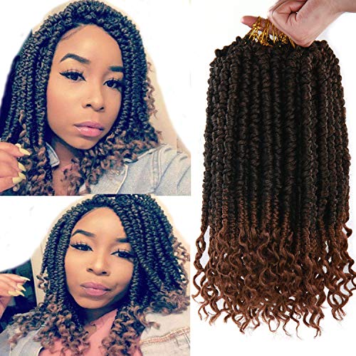12 Inch Senegalese Twist Crochet Hair Extensions - Spring Curl End, Black Mix Brown (1B/30#), 8 Pack
