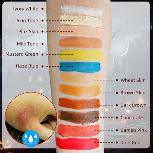 Halloween Makeup Special Effects SFX Makeup Kit 12 Colors FX Palette Face Body Painting with Fake Blood,Scar Wax,Spirit Gum,Castor Sealerm,Extension Oil,for Clown makeup,Zombie
