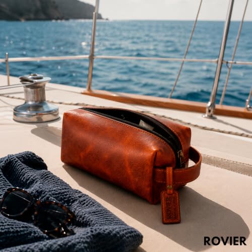 Havana Leather Toiletry Bag for Men - Full-Grain Bovine Dopp Kit, Travel Organizer