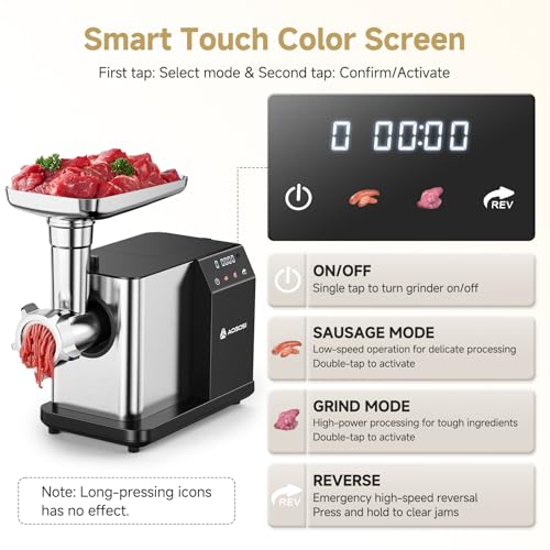 Silver Electric Meat Grinder 3000W with Touch Screen & 3 Speed Settings - Home Use