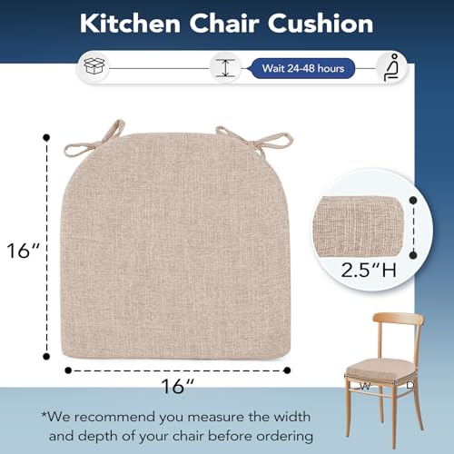Oatmeal Beige Set of 6 Memory Foam Chair Cushions for Dining Chairs with Non-Slip Ties