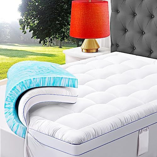 White Queen Mattress Topper 3 Inch Dual Layer Memory Foam Pillow Top