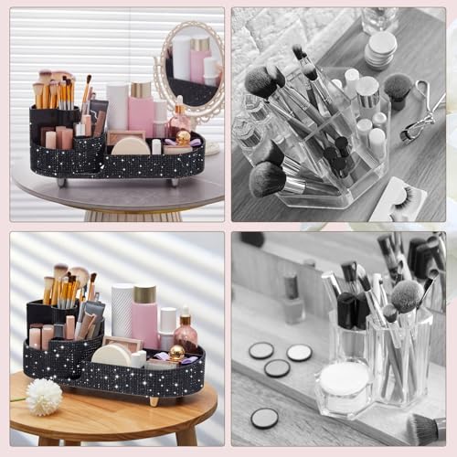 Resholder Black Rhinestone Rotating Makeup Organizer - Stylish Vanity Storage