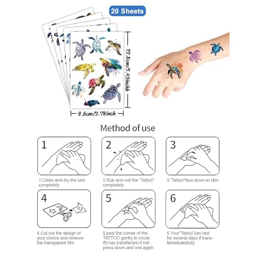 ANTING 180 Pieces Turtle Temporary Tattoos Turtle Themed Tattoos Stickers Party Decoration Supplies favors Body Art for Kids Adults