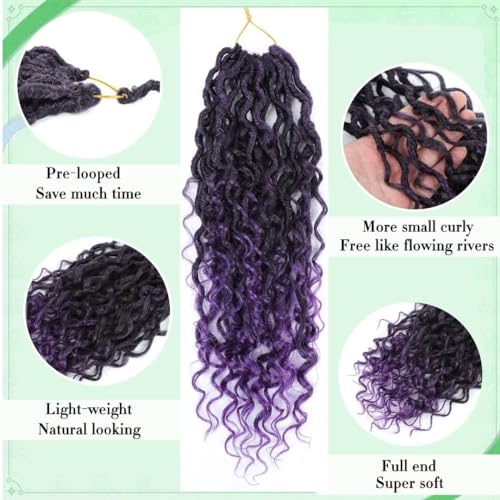 YOROSTAR 14 Inch Purple River Locs Crochet Hair 8 Packs Curly Faux Goddess Locs for Black Women