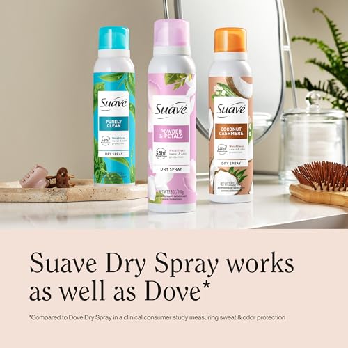 Suave Powder & Petals Antiperspirant Deodorant Dry Spray - 48Hr Odor & Wetness Protection, 3.8oz, 12 Pack