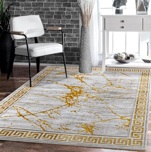 Glory Rugs 5' x 7' Cream & Gold Modern Abstract Area Rug for Living Room