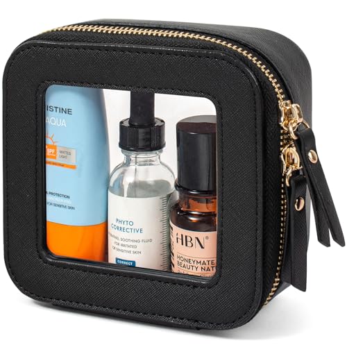LETGO Clear Makeup Bags Small, Small Makeup Bag for Purse,Mini Clear Makeup Pouch Purse Organizer Fit Carry-on Travel Essentials,Cute Cosmetic Bags Car Accessories for Women (Mini-Black)