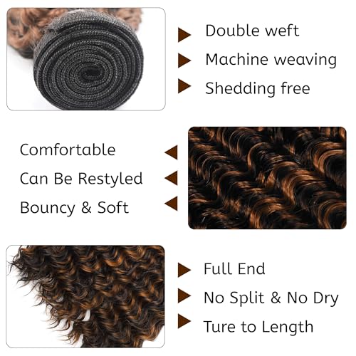 Deep Wave Human Hair Bundles 20 22 24 Inch P1B/30 Highlight Brown Brazilian Virgin Hair