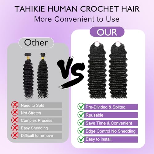 Deep Wave Crochet Hair 120g 16 Inch Knotless Pre-Separated Natural Black - 1B-DW