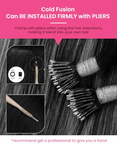 Nano Bead Hair Extensions Human Hair #1B Silver 18in 50g - Variation of THIS listing