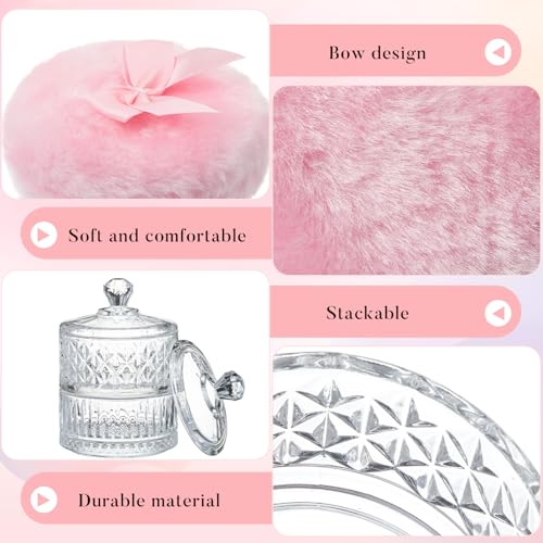 Tioncy 3 Pcs Large Body Powder Puff and Container Powder Container with Puff Crystal Case Soft Washable Reusable Velour Face Body Glitter Wet Dry Makeup(Diamond,Clear)