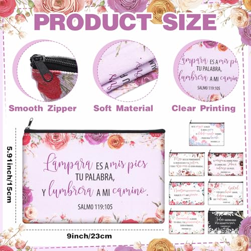 Kacctyen 30 Pcs Spanish Bible Christian Women's Religious Gift Cosmetic Bags Inspirational Bible Verse Pencil Pouch Motivational Makeup Bag with Zipper for Travel (Classic)