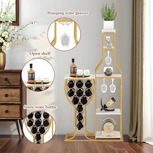 White 5-Tier Freestanding Wooden Wine Rack - Holds 11 Bottles, Glasses Storage