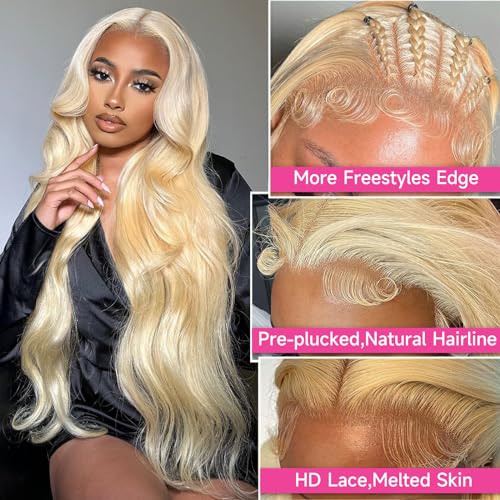 26 Inch Blonde Human Hair Lace Front Wig 13x6 Body Wave Unprocessed 613