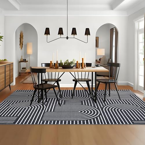 8x10 Black Washable Non-Slip Area Rug - Modern Polyester Floor Mat
