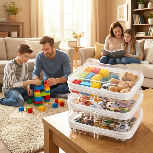 HOUYEE 3 Pack Clear Hard Shell Zipper Case,Hard Plastic Organizer Pouches for Toys Storage,Travel,Small Items,Makeup,Transparent & Waterproof Storage(Large)