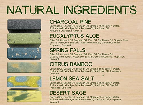 Men's Natural Bar Soap with Essential Oils & Shea Butter - Made in USA, 6 Pack