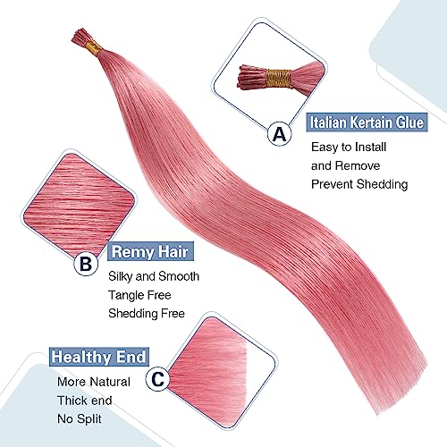 Sunya Human Hair I Tip Hair Extensions - Hot Pink 18 Inch 25G - Variation of THIS listing
