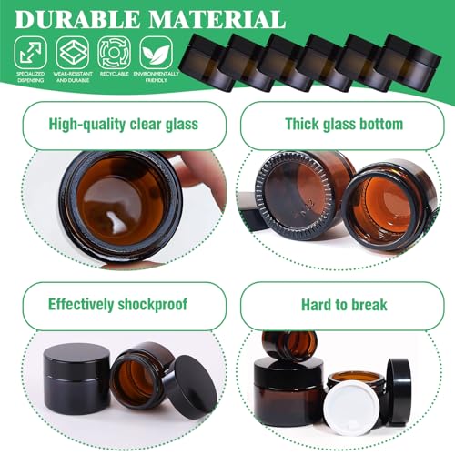 Yauhar 30g Amber Glass Jars Set with Inner Liners, Lids, Spoons & Labels for Cosmetics