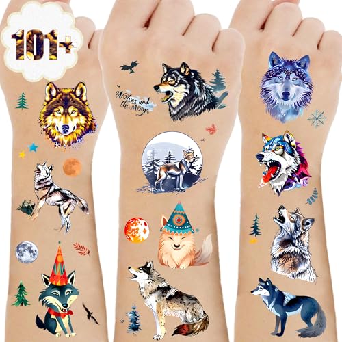 101+ Wolf Temporary Tattoos ? Printable, Waterproof Fake Tattoos for Kids, Girls, Boys, Teens & Adults ? Ideal for Birthday Parties, Decorations (A)