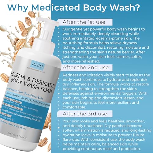 Eczema Body Wash Foam Sensitive Skin - Gentle Foaming Cleanser with Exfoliating Brush