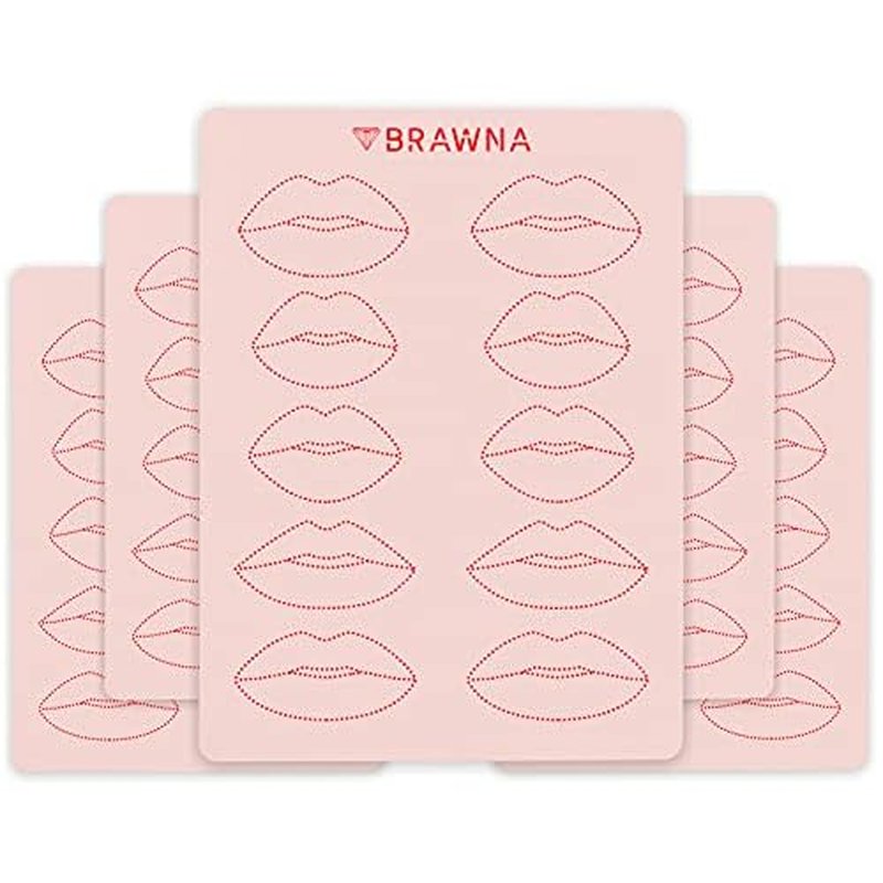 Brawna - 5 Pack Lip Blush Practice Skin for PMU Machine - Double Sided