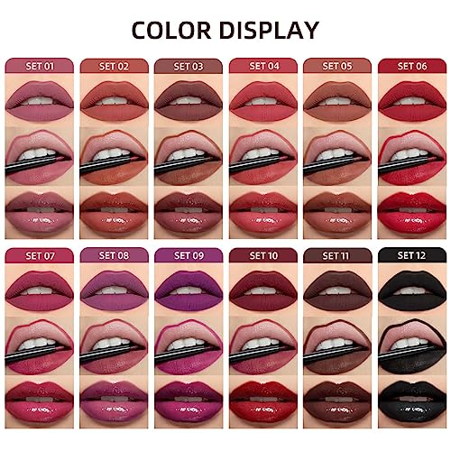 MAEPEOR All In One Lip Kit 3 In 1 Smooth Lipliner Lipgloss and Lipstick Set with Matte Velvet Liquid Lipstick Hydrating Moisturizing Lip Gloss and Creamy Lip Liner (Kit 12, Black Magic)