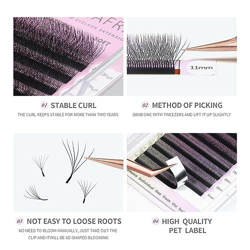 6D Premade Fan W Shape Eyelash Extensions 0.07 C Curl 8-15mm Mix Volume Self Fanning False Lashes Makeup Supplies Professional Use Lash Extension(0.07 C, 8-15mm Mix)