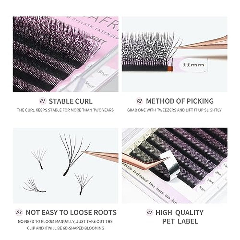 6D Premade Fan W Shape Eyelash Extensions 0.07 L Curl 9-13mm Mix Volume Self Fanning False Lashes Makeup Supplies Professional Use Lash Extension(0.07 L, 9-13mm Mix)