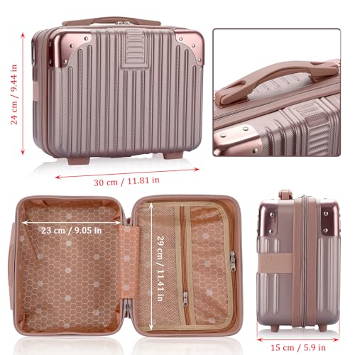 BSTKEY Rose Gold Portable Cosmetic Travel Case - Small ABS Makeup Case with Elastic Back Strap