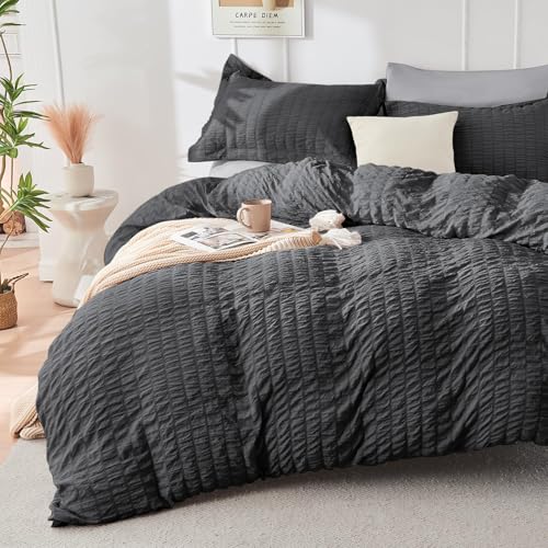 King Comforter Set - 7PCS Bed in a Bag, Dark Grey/Light Grey, King(104x90)
