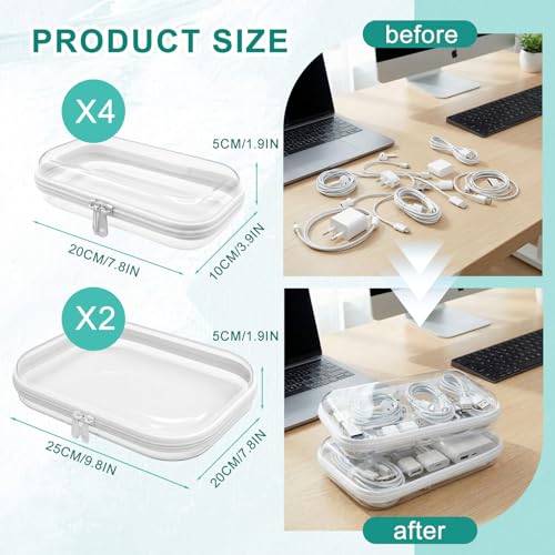 2M+4S Clear Hard Shell Zipper Cases - Travel & Cosmetic Organizer Set