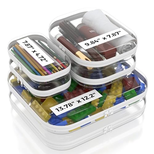Large Clear Hard Shell Zipper Case - Travel Makeup & Toiletry Organizer, White Variation