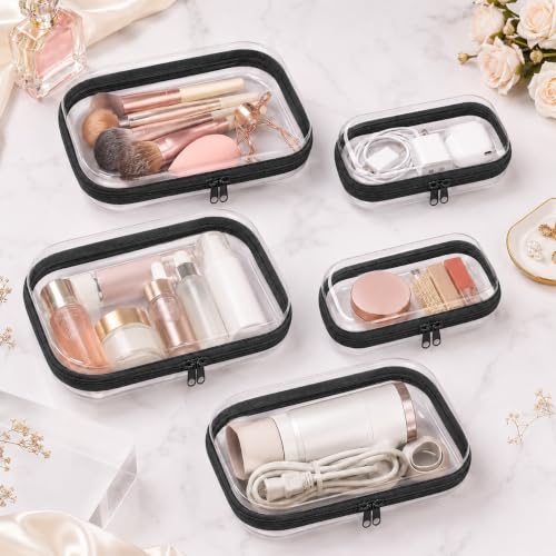 2-Pack Clear Hard Shell Travel Toiletry & Organizer Cases - TSA Approved Waterproof Zipper Pouches