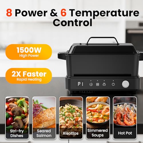 Portable Induction Cooktop with Griddle and Pot - 1500W, Non-Stick Surface