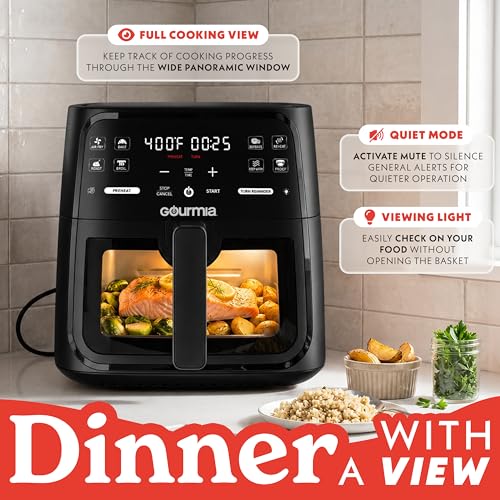 Gourmia 8 Qt Air Fryer with Viewing Window and 1700W Power, Black