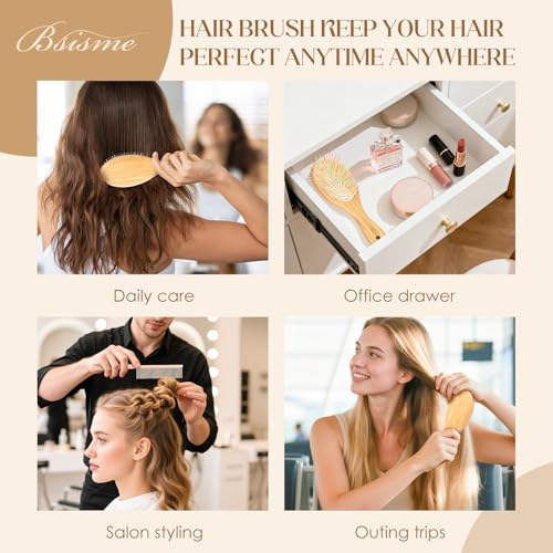 White Boar Bristle Hair Brush with Bamboo Paddle - Detangler & Scalp Massage