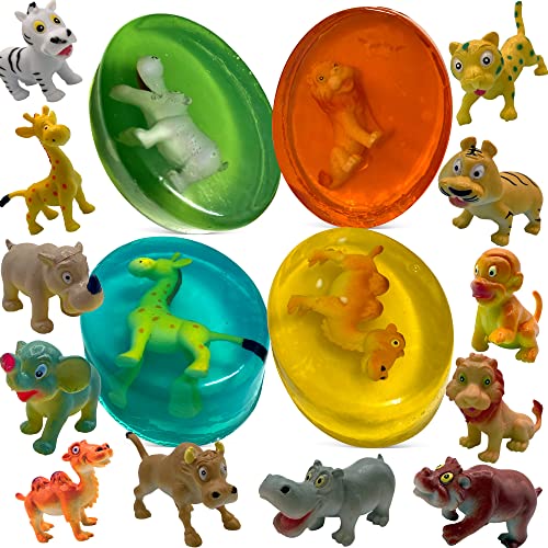 Kids Bath Soap Bars with Surprise Animal Toys - Natural Moisturizing Set