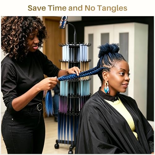 Veliditz Black Adjustable Braiding Hair Rack with 140 Pegs, Multi-Layer & Mobile