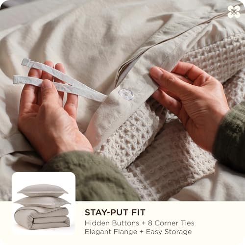 Bedsure Cotton Waffle Duvet Cover Set - Queen Linen, No Comforter, 3 Pieces