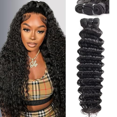 Deep Wave Human Hair Bundles 20 Inch Curly Virgin Hair Natural Black - Variation of THIS listing
