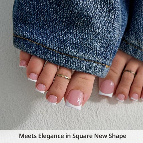 BTArtBoxNails XCOATTIPS Press On Toenails – Pink Base, S-L, Sharp Square