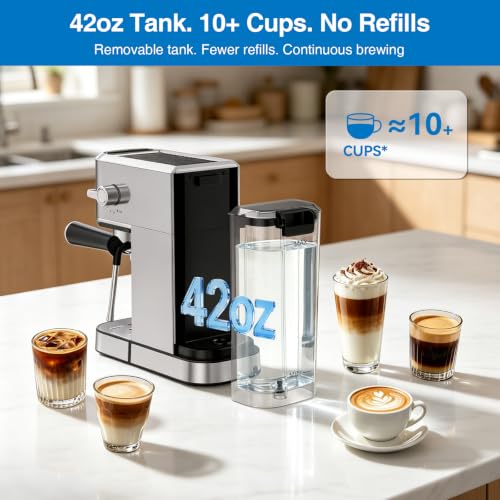 XIXUBX Silver Espresso Machine with Milk Frother - 20-Bar, Steam Wand, Compact