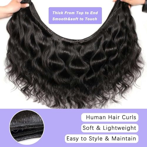 18-22 Inch Body Wave Human Hair Extensions - 3 Bundles, Natural Black