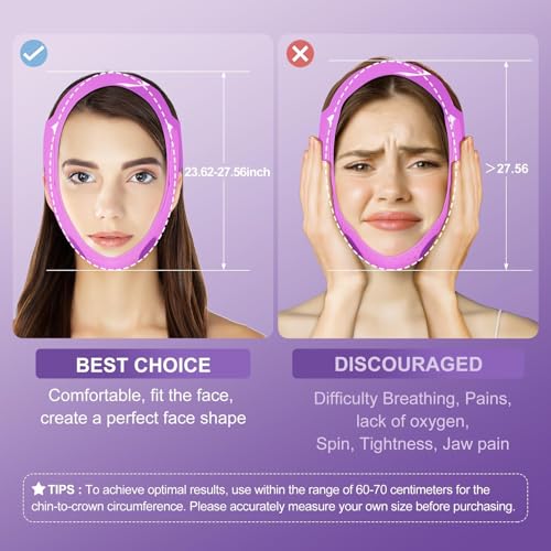 JUSRON V-Line Mask Chin Up Mask Face Strap, Soft Silicone Chin Strap V Shaped Face Mask, Jaw Exerciser 23-27 Inches (Purple)