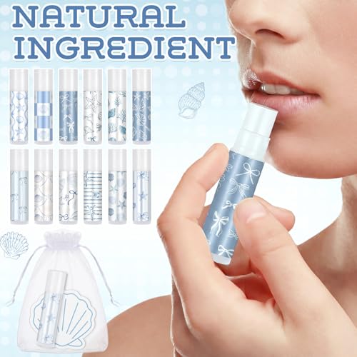Blue Coastal Seashell Lip Balm Set - 36 Nautical Party Favors, Beach Gift for Bachelorette & Wedding